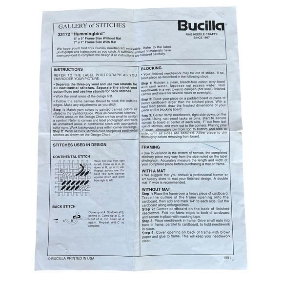 VTG Bucilla Gallery Of Stitches #33172 Hummingbird Needlepoint Kit 5x5 1991 READ - Picture 5 of 7